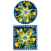 The two completed Folded Star Hot Pads in blue, isolated on a white background.