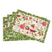 A shot of the four completed strawberry-themed overlapping placemats isolated on a white background.