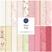 A collection of 18 fabric fat quarters in pink, white, and green floral patterns with a label.