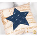 A decorative pillow featuring patriotic designs and a navy star with white speckles.