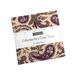 A stack of vintage prints in cream, purple, and green, isolated on a white background.