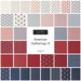 Swatches of fabric patterns in red, white, and blue titled American Gatherings III by Moda.