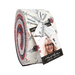 A roll of fabric strips in red, white, and blue patterns, tied with a ribbon and a brand tag.