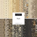 Collage of all the cream, brown, tan, gray, and black fabrics featured in the Posh Layer Cake by Moda Fabrics.
