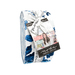 A roll of green, white, and blue floral prints tied together with a ruler ribbon, isolated on a white background.