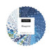 A circular arrangement of fabric swatches in blue tones, labeled Blueprint by Moda Fabrics.