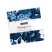 A stack of green, white, and blue floral prints, isolated on a white background.