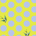 A bright chartreuse fabric with large periwinkle blue dots and tossed starlings.
