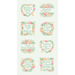 A misty green panel fabric with eight floral emblems with uplifting sentences in the centers.