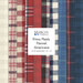 Collage of fabrics included in the Primo Plaids Americana collection with red, white and blue plaid.