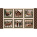 A collage of six nature-themed framed artworks featuring a bear, deer, moose, a cabin, and forest scenes.