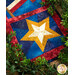 A close up on the bottom star surrounded by decorative leaves, demonstrating fabric, piecing, border, and binding details.