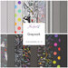 Collage of gray fabrics in the Graywork Fat Quarter Set featuring polka dots, stripes, and animal designs with colorful accents. 