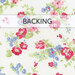 Cream fabric featuring pink, red, and blue flowers, labeled backing.