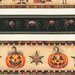 A Halloween-themed pattern featuring pumpkins, spiders, and stars in alternating horizontal bands.