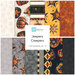 Collection of Halloween-themed fabric fat quarters featuring pumpkins, bats, and spiders.