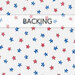 Red and blue patriotic stars tossed on a white background labeled as backing.