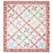 A large summer quilt colored in red, green, pink, and blue floral fabrics from the Berry Sweet collection, isolated on a white background.