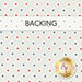 White fabric with small red and blue stars, labeled backing at the top.