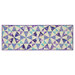 Colorful geometric quilt featuring triangles in purple, teal, and cream patterns isolated on a white background.