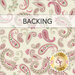 Floral paisley fabric in soft colors labeled “BACKING” with a logo from Shabby Fabrics.
