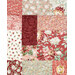 A head-on shot of the patchwork center of the quilt, demonstrating fabric, piecing, and stitching details.