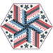 The completed 60 Degree Diamond Table Topper in Star-Spangled Beauty fabrics, an array of red, white, navy and blue prints, isolated on a white background.