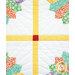A super close up on the center of the wall hanging where the sashing meets at the center, also highlighting the dynamic top quilting details.