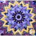 A top down close up on the center kaleidoscope patchwork of the topper, showcasing the vibrant and mesmerizing purple pansy design.