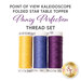 The Point of View Kaleidoscope Folded Star Table Topper - Pansy Perfection - 3pc Thread Set, three spools of yellow, cornflower blue, and pansy purple thread on a white background below a text graphic.