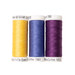 The Point of View Kaleidoscope Folded Star Table Topper - Pansy Perfection - 3pc Thread Set, three spools of yellow, cornflower blue, and pansy purple thread on a white background.