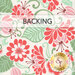 Patterned fabric featuring red and pink flowers with green leaves, labeled backing.