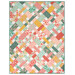 The completed Picnic Quilt colored in vibrant, peach, gold, aqua, and teal fabrics from the Tango collection by Moda Fabrics, isolated on a white background.