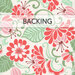 Patterned fabric featuring red and pink flowers with green leaves, labeled backing.