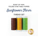 The 3 piece Point of View Folded Star Table Topper Sunflower Farm thread set, isolated on a white background below a text graphic.