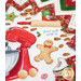 A close up of the table topper center, showcasing a white print with illustrations of baked goods and baking utensils.