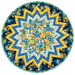 The completed Point of View Folded Star Table Topper colored in yellow, aqua, and blue floral fabrics from the Sunlit Serenade collection, isolated on a white background.