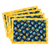 A shot of the four completed summer-themed overlapping placemats in navy and yellow floral prints, isolated on a white background.