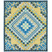 The finished Trip Around The World quilt with yellow, blue, cream, and navy squares in a diamond pattern, isolated on a white background.
