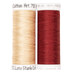Two spools of thread in cream and red, isolated on a white background.