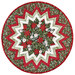The completed Point of View Folded Star Table Topper colored in bold green, red, and white fabrics from the Berry & Pine collection by Moda Fabrics, isolated on a white background.
