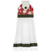 The completed hanging towel, colored in red and green fabrics from the Berry & Pine collection by Moda Fabrics, isolated on a white background.
