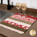 The completed mat staged with two wine glasses in a coordinating neutral tone, demonstrating fabric print and color details.
