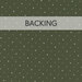 A green fabric background with white and tonal polka dots labeled Backing.