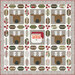 A quilt design featuring nine reindeer faces and a Santa in the center, framed by festive patterns.