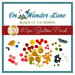 Scattered coordinating buttons on a white background with the On Wander Lane Block of the Month labeling