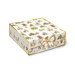 Decorative square gift box with whimsical illustrations and a gold ribbon on top.