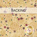 Swatch of cream fabric packed with ornate star and ornament designs in tonal colors, burgundy, red, gold, and green. A transparent banner at the top reads 