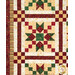 A close up on the patchwork of the quilt, demonstrating fabric color and print details as well as top quilting effects.