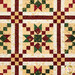 A close up on the patchwork of the quilt, demonstrating fabric color and print details on the star blocks, nine patches, and chains as well as top quilting effects.